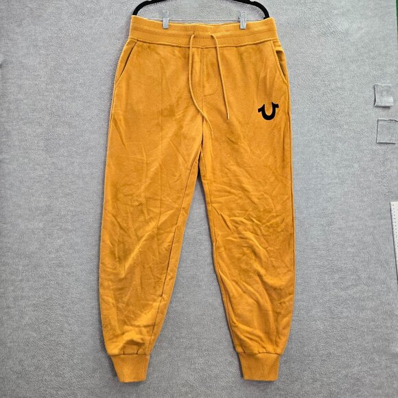 True Religion Pants M Yellow Back Pocket Drawstring Jogger Logo Pockets READ‎ - Picture 1 of 14